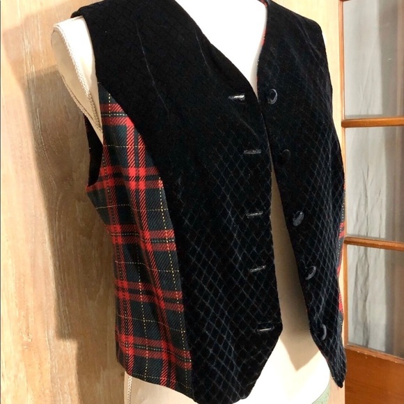 Talbots petite plaid red and black suede vest size 10P - Picture 5 of 8